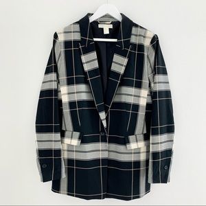 H&M Black and Cream Plaid Blazer